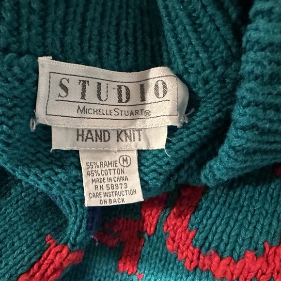 Teal Vegas Sweater Hand Knit Cotton Crochet Cuff Queen King Jack Joker Gambler - Picture 9 of 9